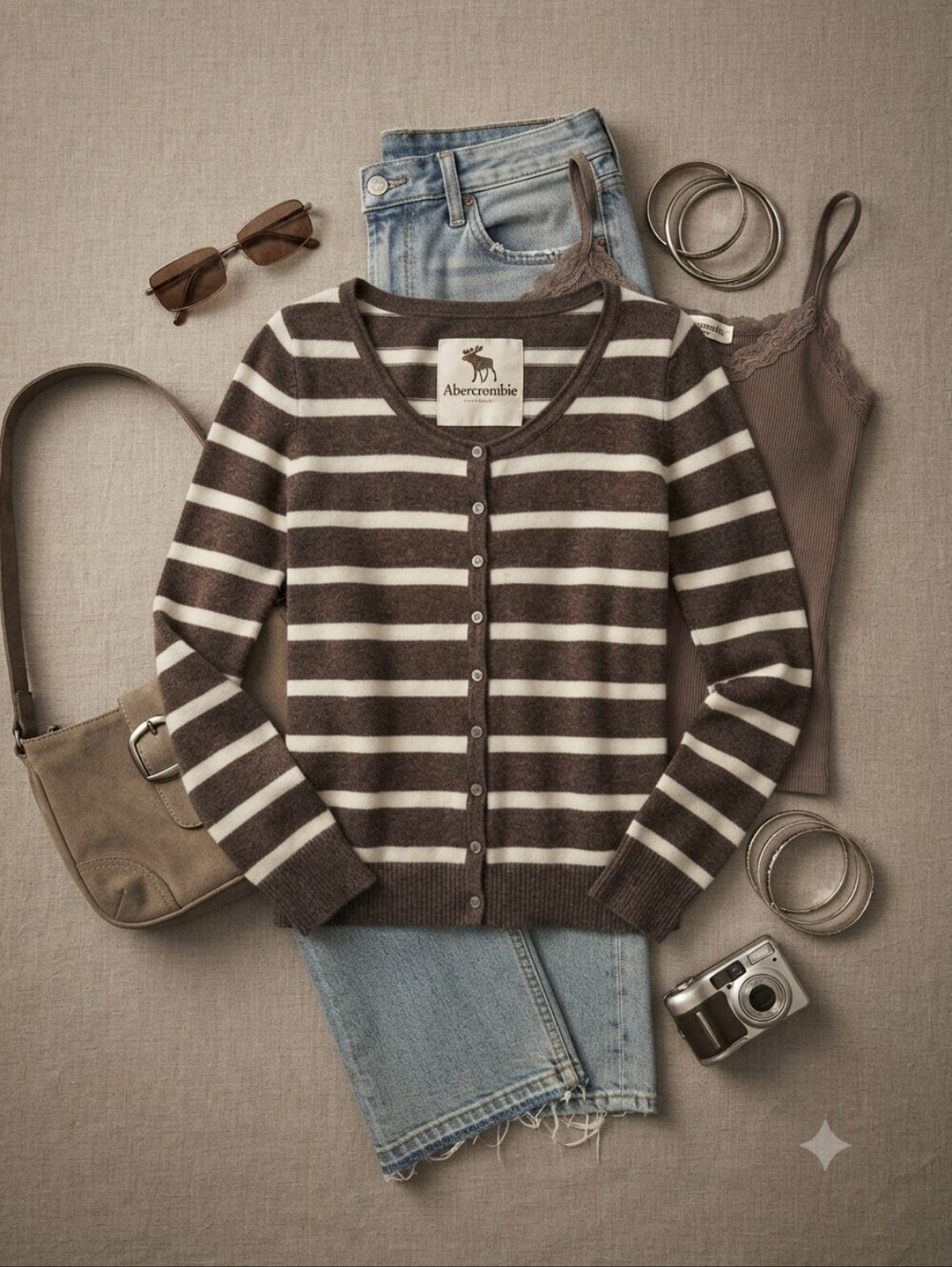 Y2K Abercrombie & Fitch Gray White Stripe Button Up Cardigan